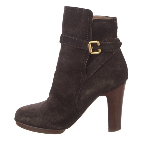 Chloé Brown Suede High Heeled Buckle Detail Platform Ankle Boots Size 37 - Picture 1 of 13